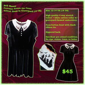 Hell Bunny Gothic Wednesday Addams Graveyard & Bats Mini Dress - $45